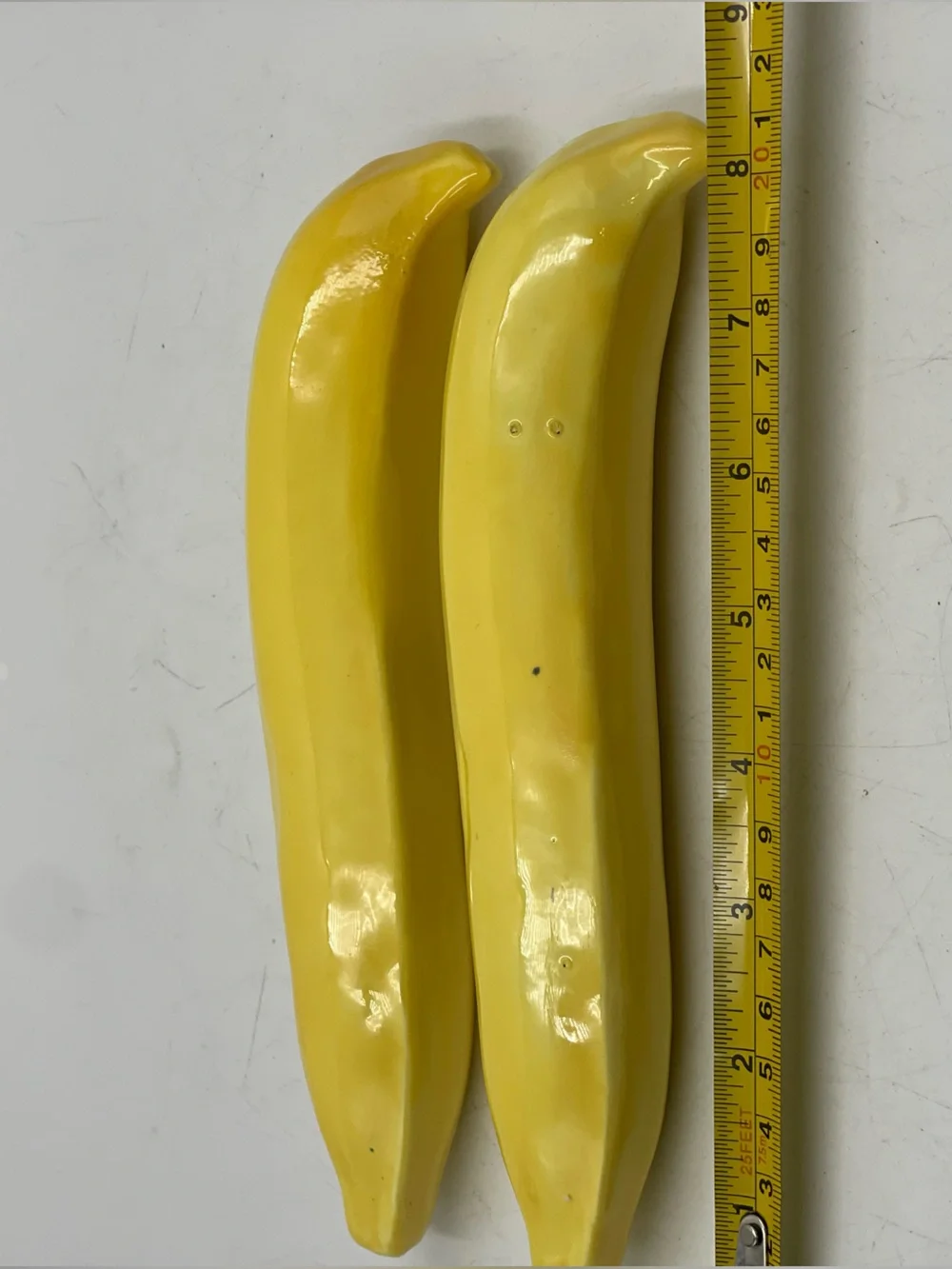 Mid Century Modern Murano Style Handblown Art Glass: 2 Faux Fruit Yellow Bananas